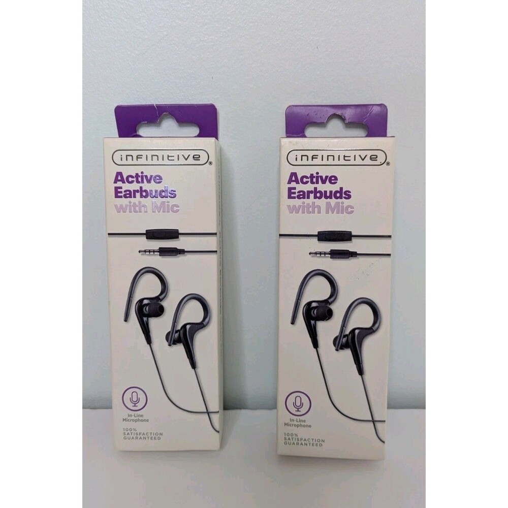 Infinitive Active Wired Earbuds with In-Line Mic Black WIC 753699 Lot Of 2